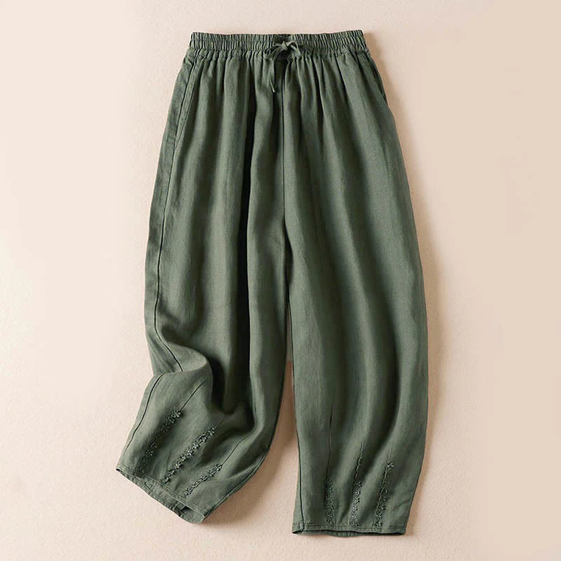 Pantaloni harem con ricamo di piccoli fiori estivi Buddha Stones e tasche - Image 29