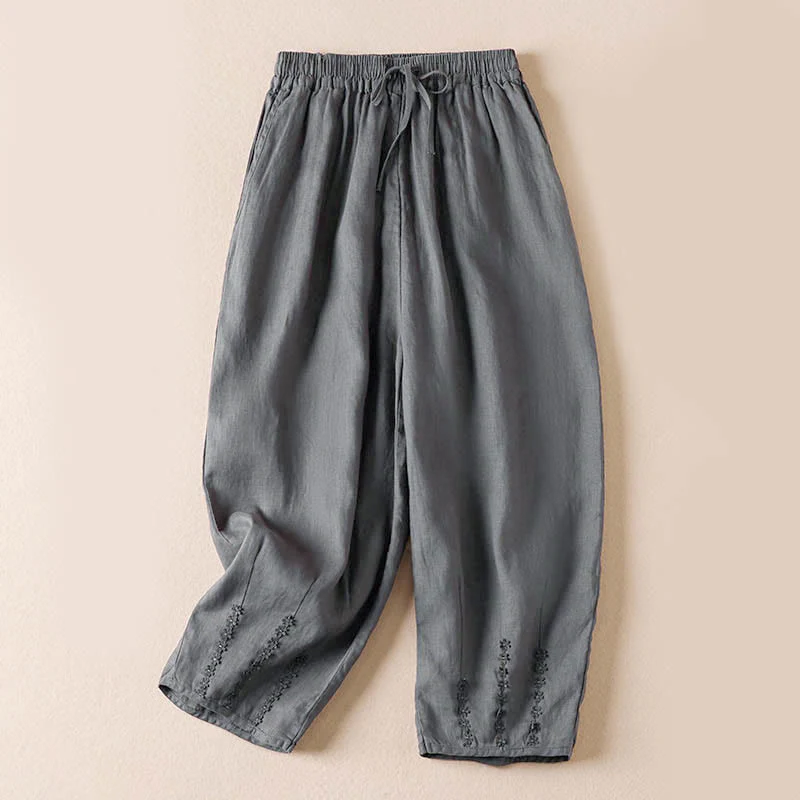 Pantaloni harem con ricamo di piccoli fiori estivi Buddha Stones e tasche - Image 35