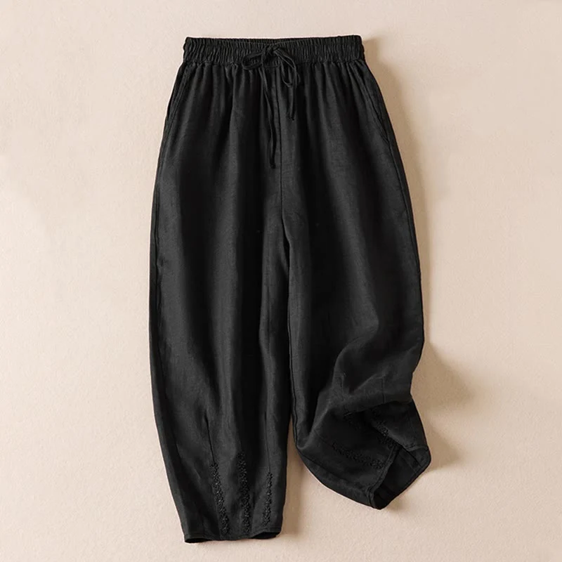 Pantaloni harem con ricamo di piccoli fiori estivi Buddha Stones e tasche - Image 37