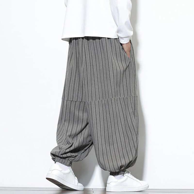 Pantaloni harem in velluto a coste con coulisse e tasche da uomo con motivo a righe autunnali Buddha Stones - Image 36
