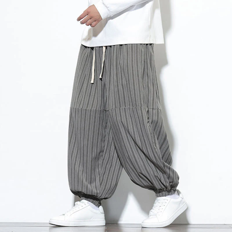 Pantaloni harem in velluto a coste con coulisse e tasche da uomo con motivo a righe autunnali Buddha Stones - Image 37