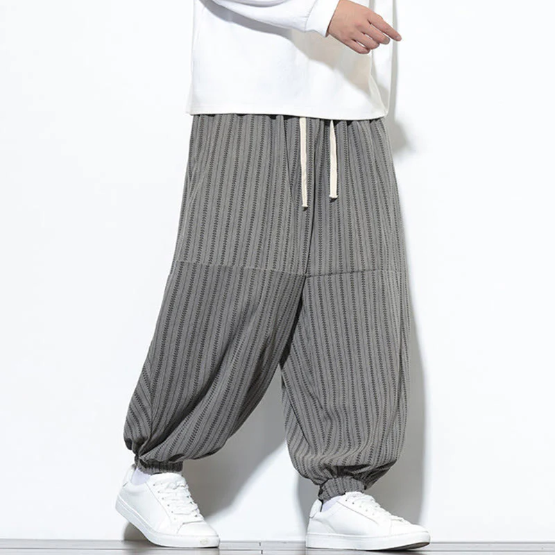 Pantaloni harem in velluto a coste con coulisse e tasche da uomo con motivo a righe autunnali Buddha Stones - Image 38