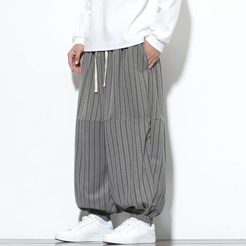 Pantaloni harem in velluto a coste con coulisse e tasche da uomo con motivo a righe autunnali Buddha Stones - Image 39