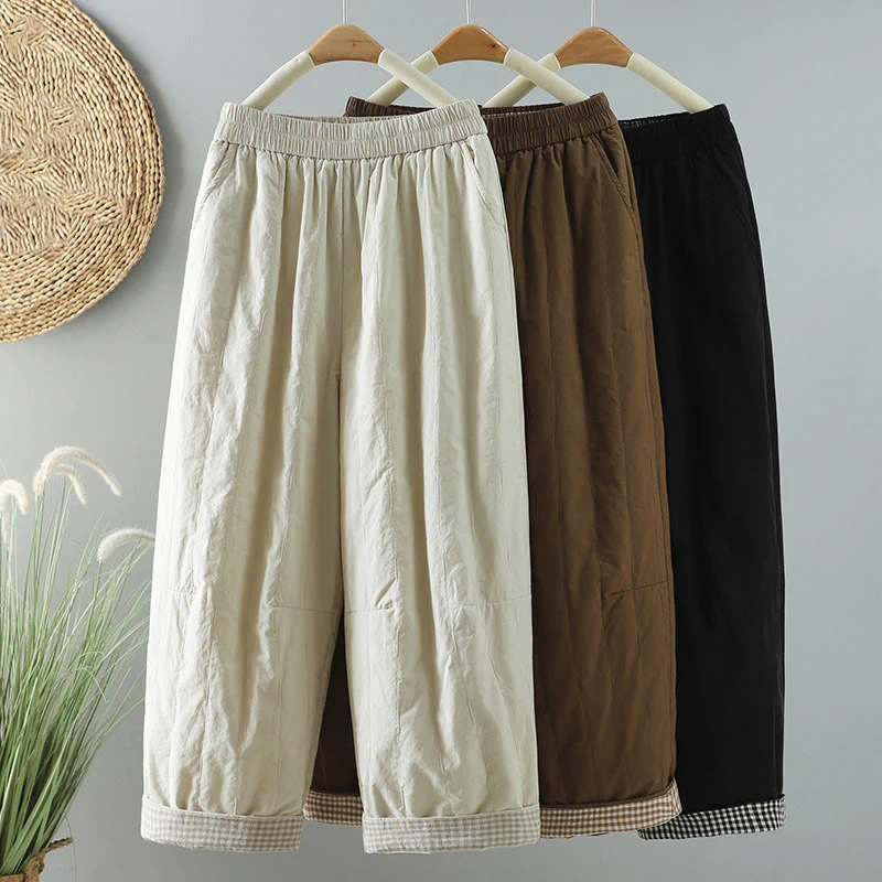 Pantaloni harem invernali da donna in cotone alla caviglia con tasche, Buddha Stones - Image 24