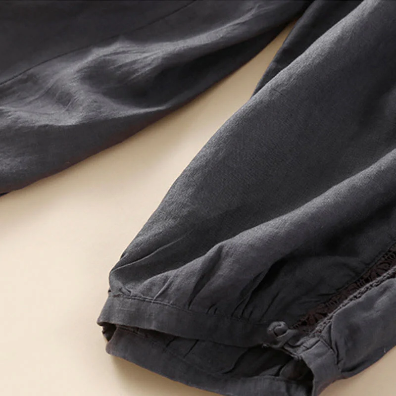 Pantaloni harem larghi con coulisse e tasche, motivo floreale in tinta unita con Buddha Stones - Image 18