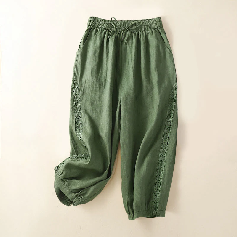 Pantaloni harem larghi con coulisse e tasche, motivo floreale in tinta unita con Buddha Stones - Image 21