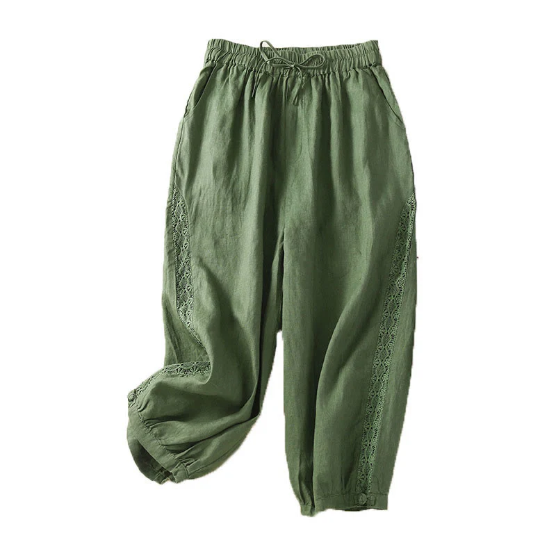 Pantaloni harem larghi con coulisse e tasche, motivo floreale in tinta unita con Buddha Stones - Image 25