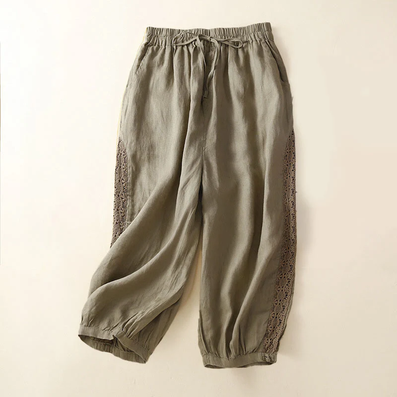 Pantaloni harem larghi con coulisse e tasche, motivo floreale in tinta unita con Buddha Stones - Image 26