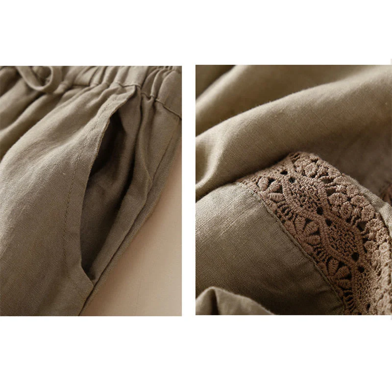 Pantaloni harem larghi con coulisse e tasche, motivo floreale in tinta unita con Buddha Stones - Image 29