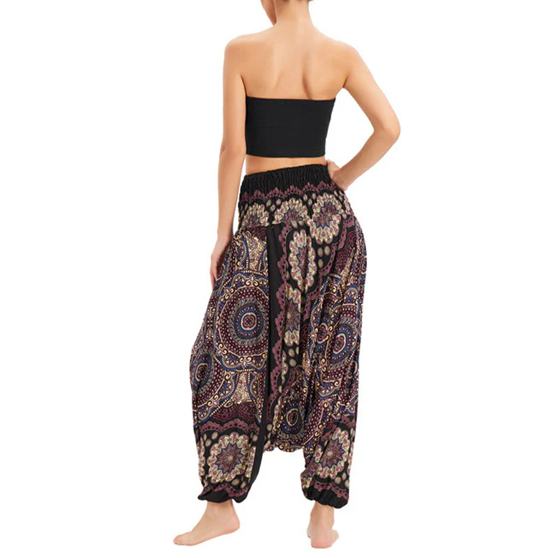 Pantaloni harem larghi con motivo a fiori mandala, pantaloni a vita alta, pantaloni da tuta, pantaloni da due stili Buddha Stones - Image 10