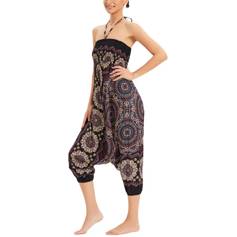 Pantaloni harem larghi con motivo a fiori mandala, pantaloni a vita alta, pantaloni da tuta, pantaloni da due stili Buddha Stones - Image 11