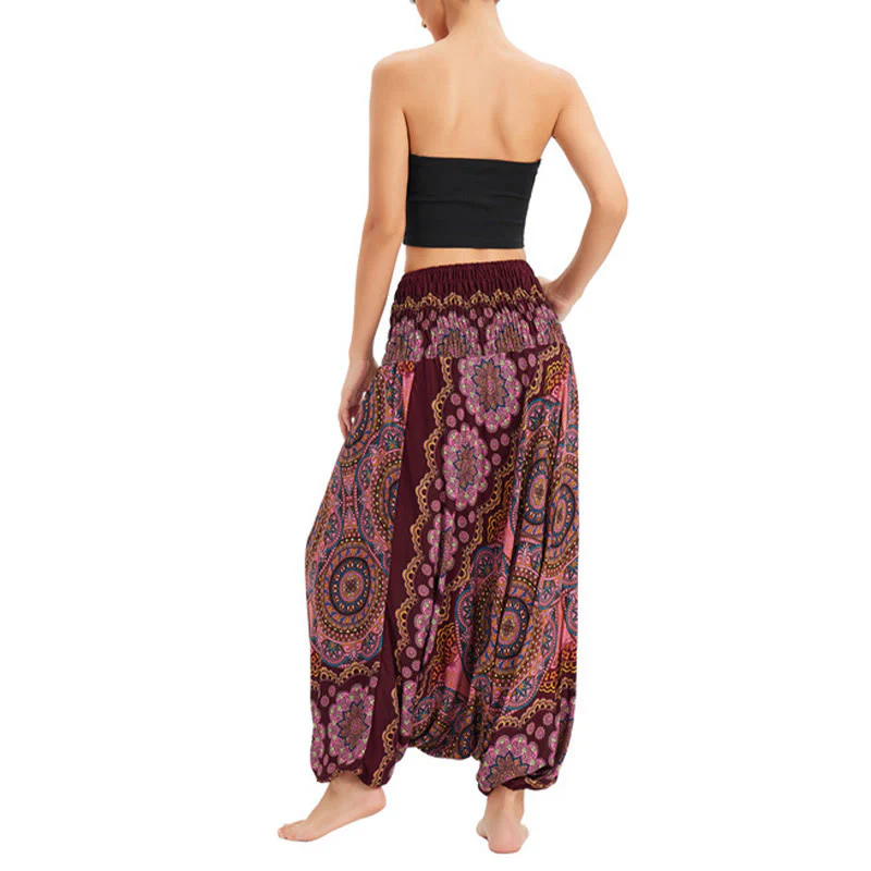 Pantaloni harem larghi con motivo a fiori mandala, pantaloni a vita alta, pantaloni da tuta, pantaloni da due stili Buddha Stones - Image 16