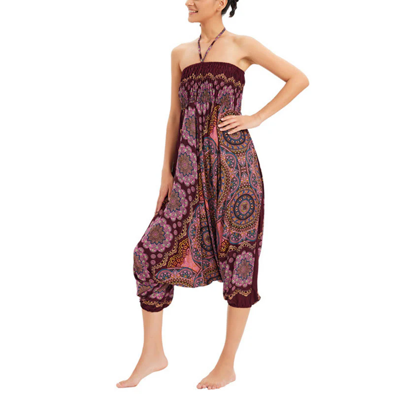 Pantaloni harem larghi con motivo a fiori mandala, pantaloni a vita alta, pantaloni da tuta, pantaloni da due stili Buddha Stones - Image 17