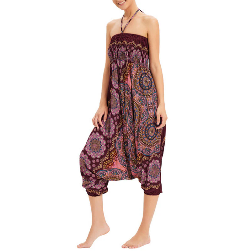 Pantaloni harem larghi con motivo a fiori mandala, pantaloni a vita alta, pantaloni da tuta, pantaloni da due stili Buddha Stones - Image 18