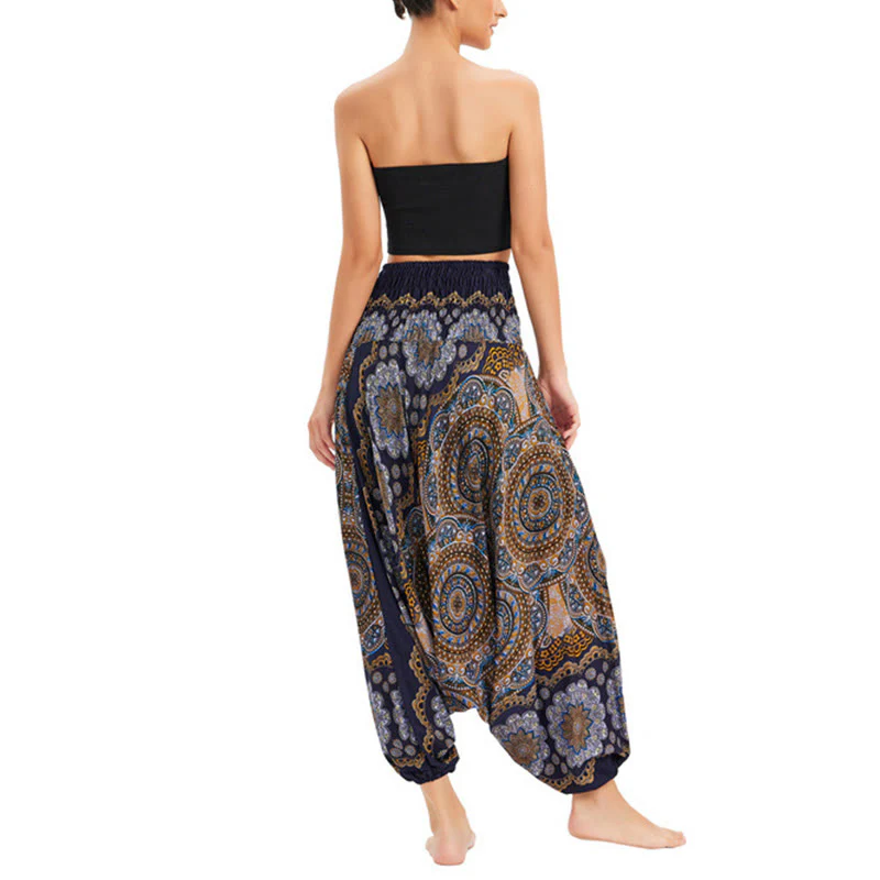 Pantaloni harem larghi con motivo a fiori mandala, pantaloni a vita alta, pantaloni da tuta, pantaloni da due stili Buddha Stones - Image 24