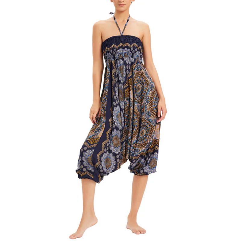 Pantaloni harem larghi con motivo a fiori mandala, pantaloni a vita alta, pantaloni da tuta, pantaloni da due stili Buddha Stones - Image 25