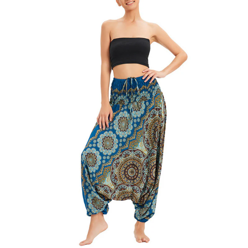 Pantaloni harem larghi con motivo a fiori mandala, pantaloni a vita alta, pantaloni da tuta, pantaloni da due stili Buddha Stones - Image 28