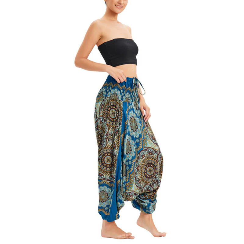Pantaloni harem larghi con motivo a fiori mandala, pantaloni a vita alta, pantaloni da tuta, pantaloni da due stili Buddha Stones - Image 29