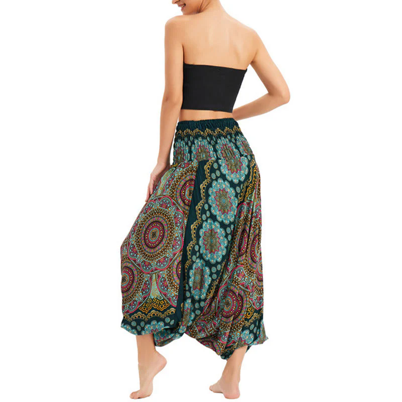 Pantaloni harem larghi con motivo a fiori mandala, pantaloni a vita alta, pantaloni da tuta, pantaloni da due stili Buddha Stones - Image 3