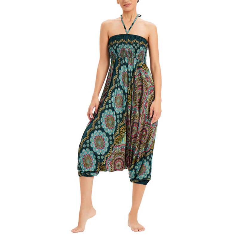 Pantaloni harem larghi con motivo a fiori mandala, pantaloni a vita alta, pantaloni da tuta, pantaloni da due stili Buddha Stones - Image 4