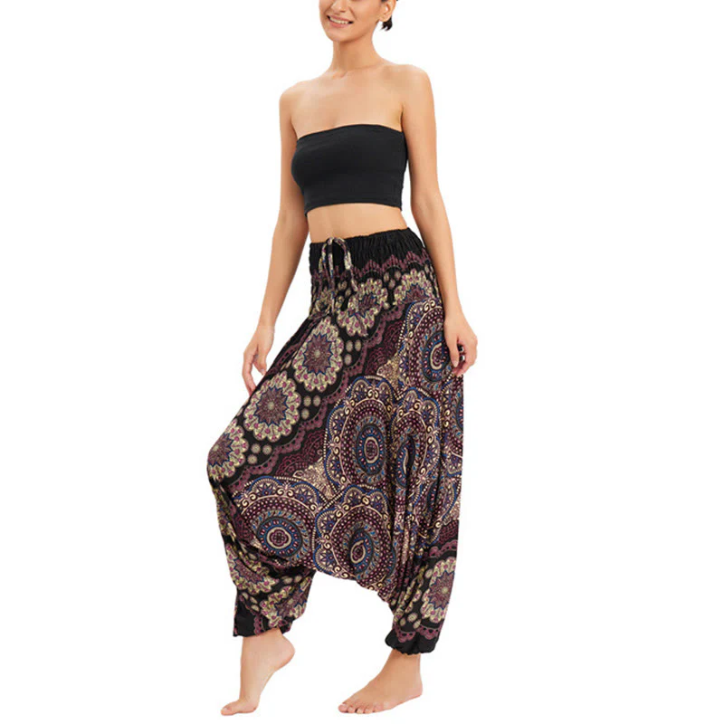 Pantaloni harem larghi con motivo a fiori mandala, pantaloni a vita alta, pantaloni da tuta, pantaloni da due stili Buddha Stones - Image 7