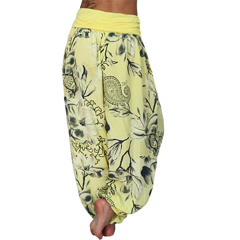Pantaloni harem larghi con motivo a foglie di fiore Buddha Stones, pantaloni da yoga da donna - Image 13