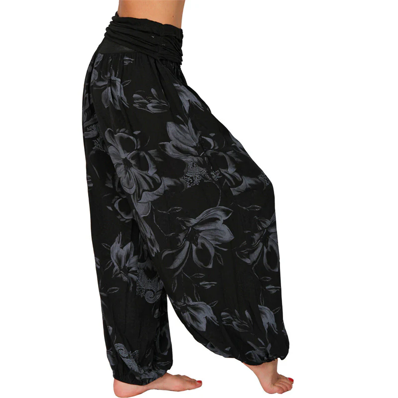 Pantaloni harem larghi con motivo a foglie di fiore Buddha Stones, pantaloni da yoga da donna - Image 15