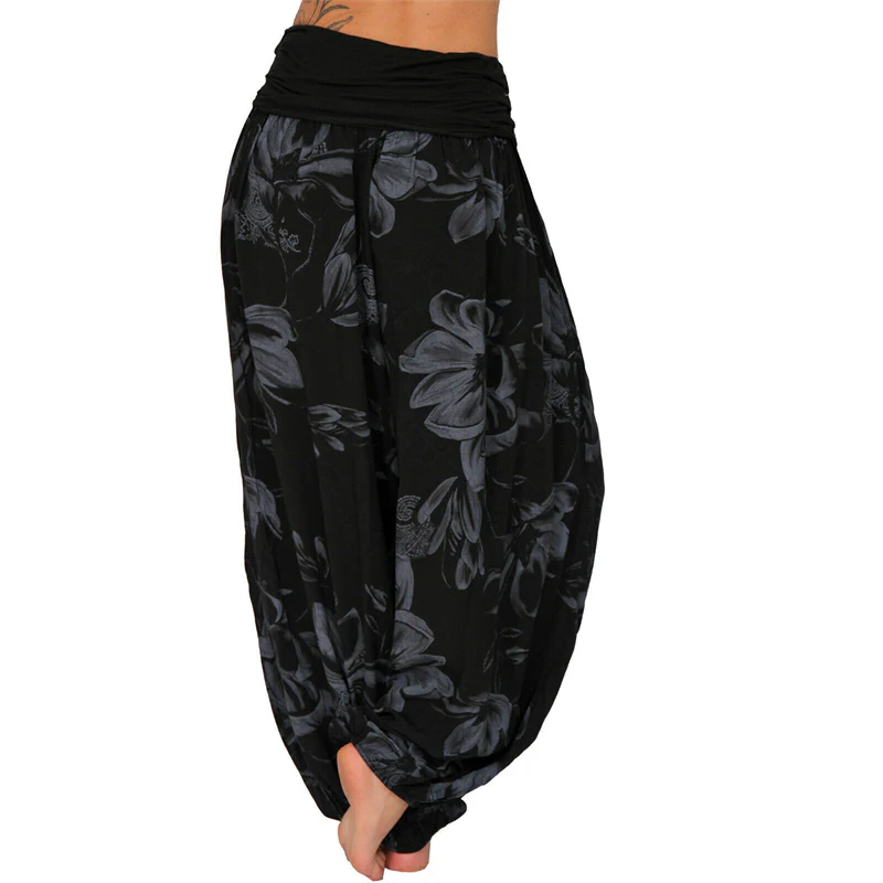 Pantaloni harem larghi con motivo a foglie di fiore Buddha Stones, pantaloni da yoga da donna - Image 16