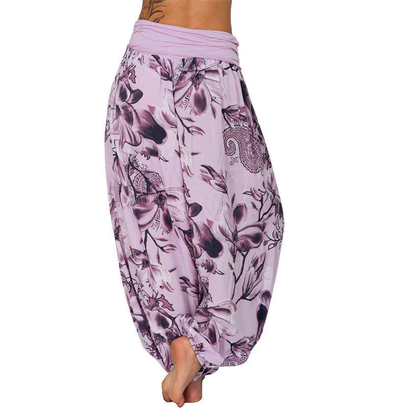 Pantaloni harem larghi con motivo a foglie di fiore Buddha Stones, pantaloni da yoga da donna - Image 19