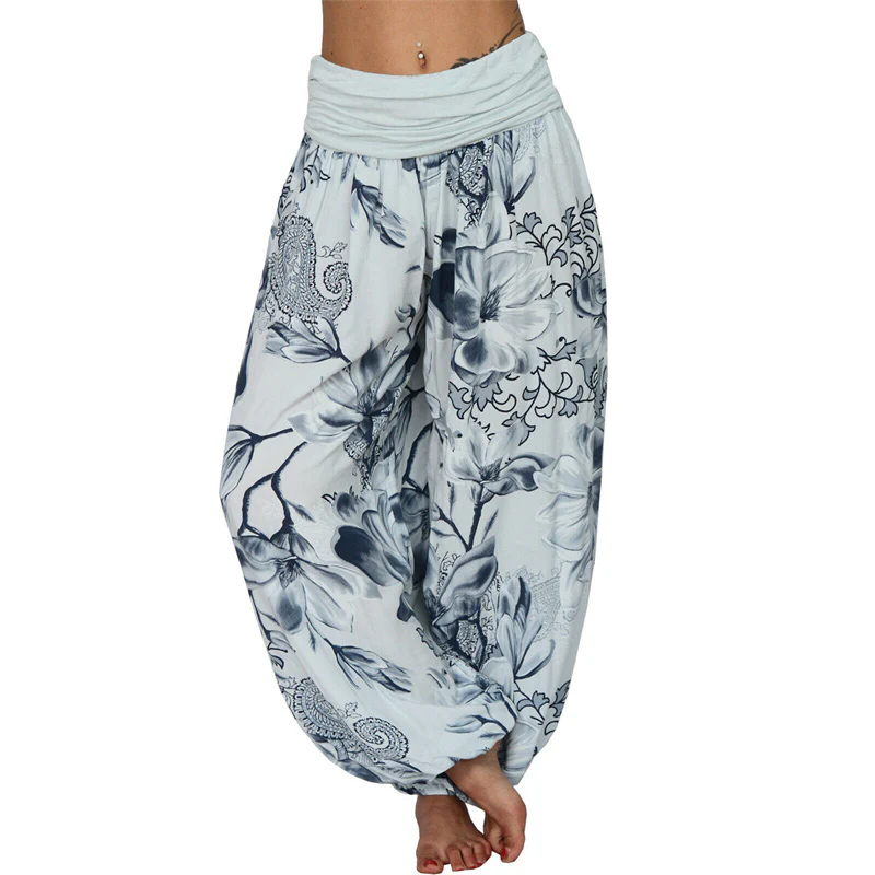 Pantaloni harem larghi con motivo a foglie di fiore Buddha Stones, pantaloni da yoga da donna - Image 20