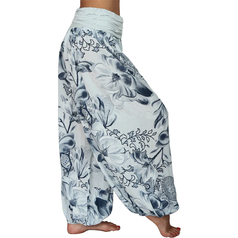 Pantaloni harem larghi con motivo a foglie di fiore Buddha Stones, pantaloni da yoga da donna - Image 21