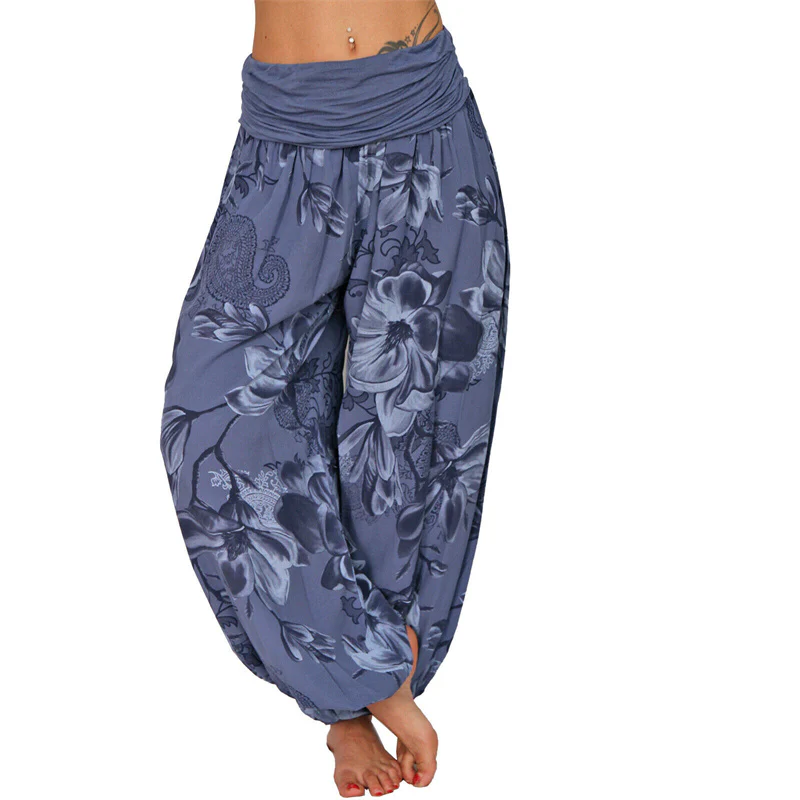 Pantaloni harem larghi con motivo a foglie di fiore Buddha Stones, pantaloni da yoga da donna - Image 23