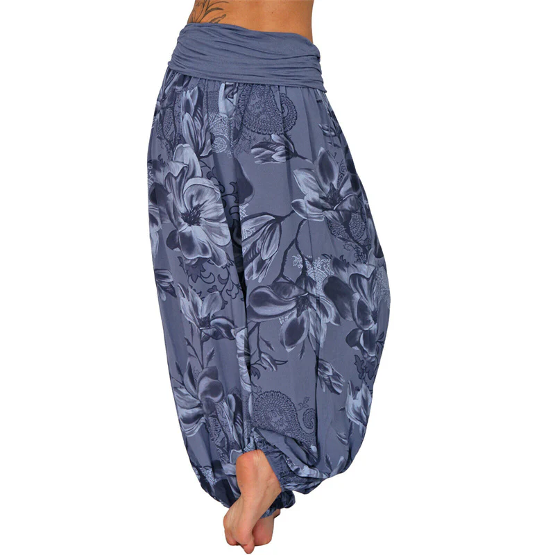 Pantaloni harem larghi con motivo a foglie di fiore Buddha Stones, pantaloni da yoga da donna - Image 25