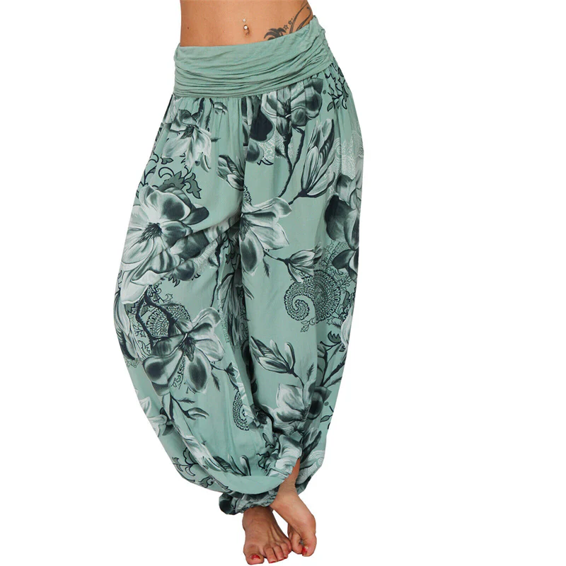 Pantaloni harem larghi con motivo a foglie di fiore Buddha Stones, pantaloni da yoga da donna - Image 29