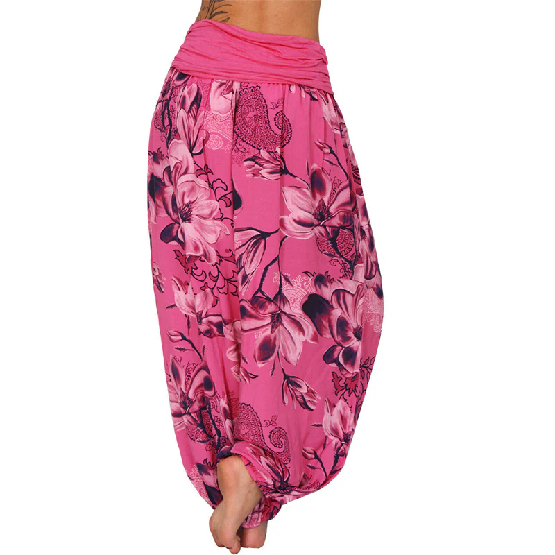 Pantaloni harem larghi con motivo a foglie di fiore Buddha Stones, pantaloni da yoga da donna - Image 3