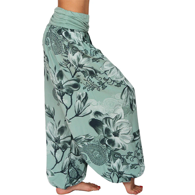 Pantaloni harem larghi con motivo a foglie di fiore Buddha Stones, pantaloni da yoga da donna - Image 30