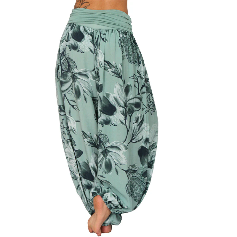 Pantaloni harem larghi con motivo a foglie di fiore Buddha Stones, pantaloni da yoga da donna - Image 31