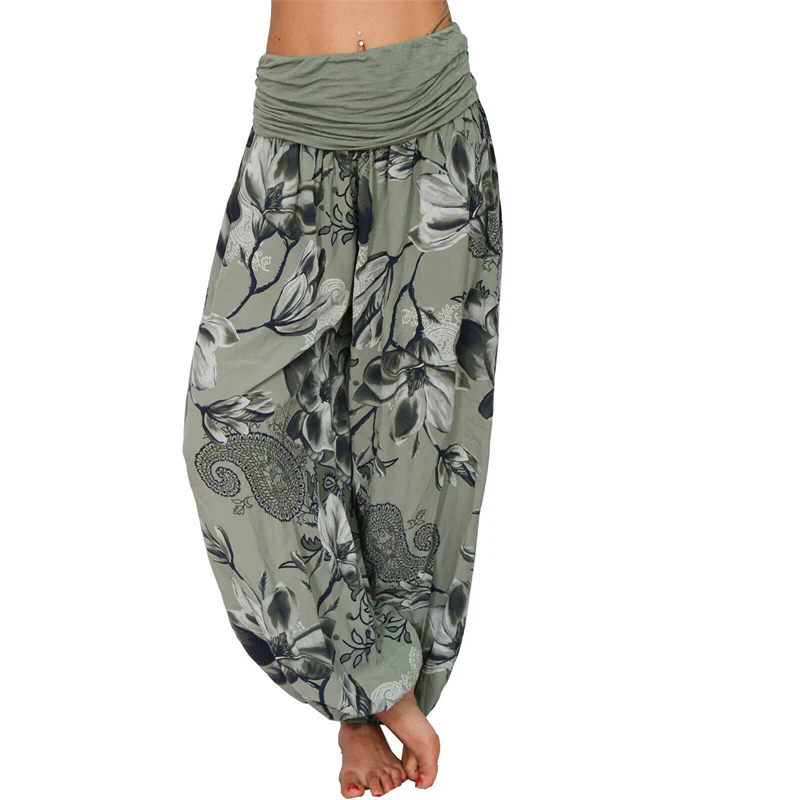 Pantaloni harem larghi con motivo a foglie di fiore Buddha Stones, pantaloni da yoga da donna - Image 32