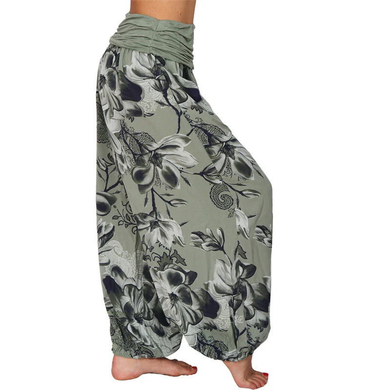 Pantaloni harem larghi con motivo a foglie di fiore Buddha Stones, pantaloni da yoga da donna - Image 33