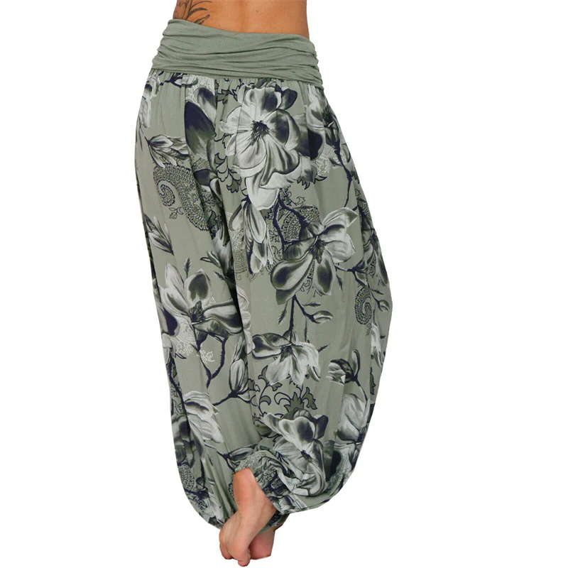 Pantaloni harem larghi con motivo a foglie di fiore Buddha Stones, pantaloni da yoga da donna - Image 34