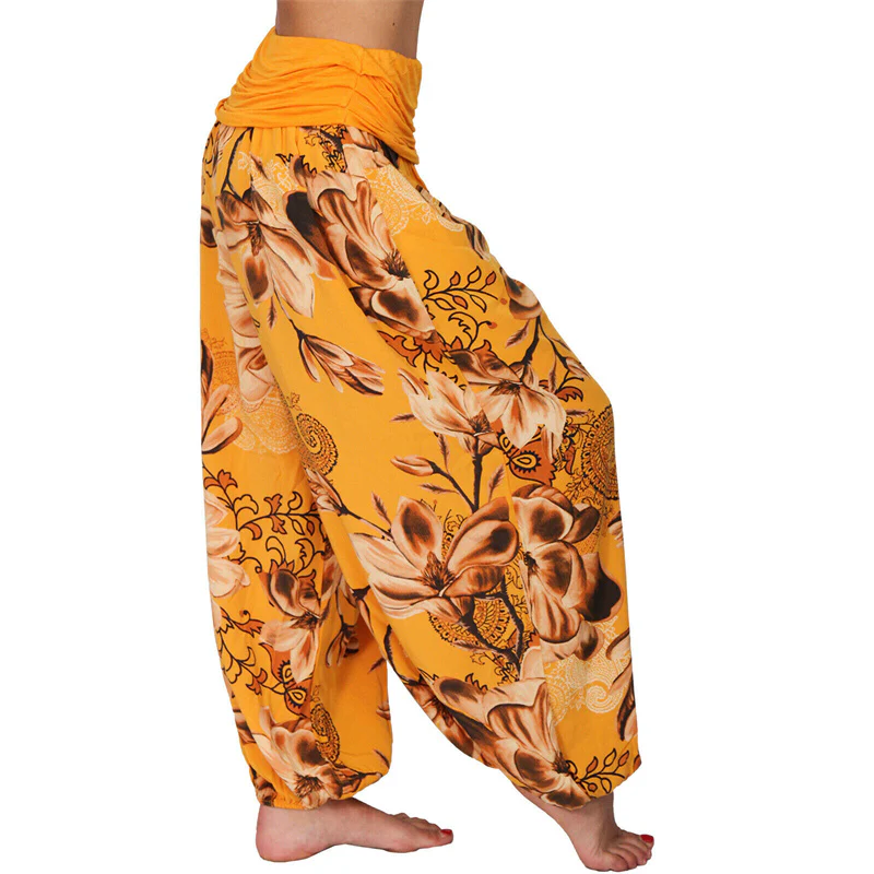 Pantaloni harem larghi con motivo a foglie di fiore Buddha Stones, pantaloni da yoga da donna - Image 36