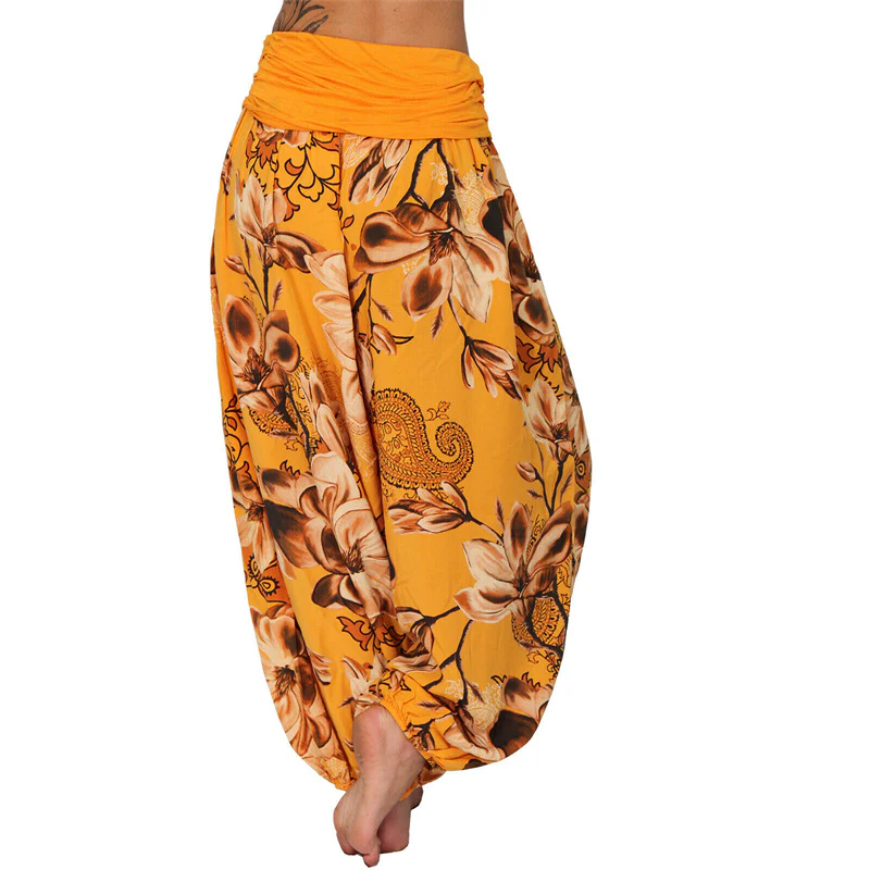 Pantaloni harem larghi con motivo a foglie di fiore Buddha Stones, pantaloni da yoga da donna - Image 37