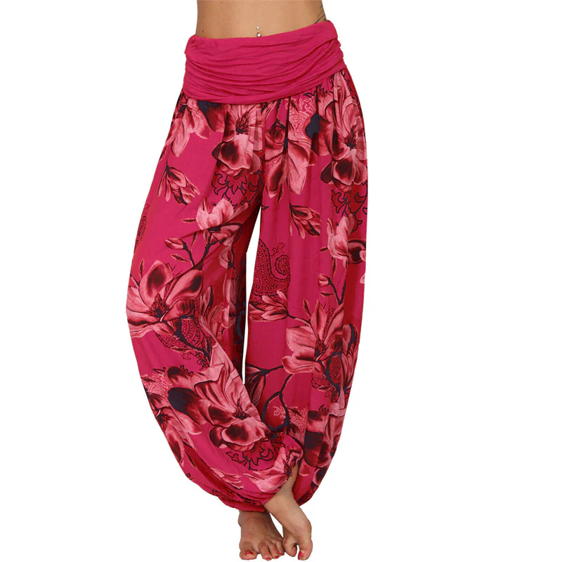 Pantaloni harem larghi con motivo a foglie di fiore Buddha Stones, pantaloni da yoga da donna - Image 38
