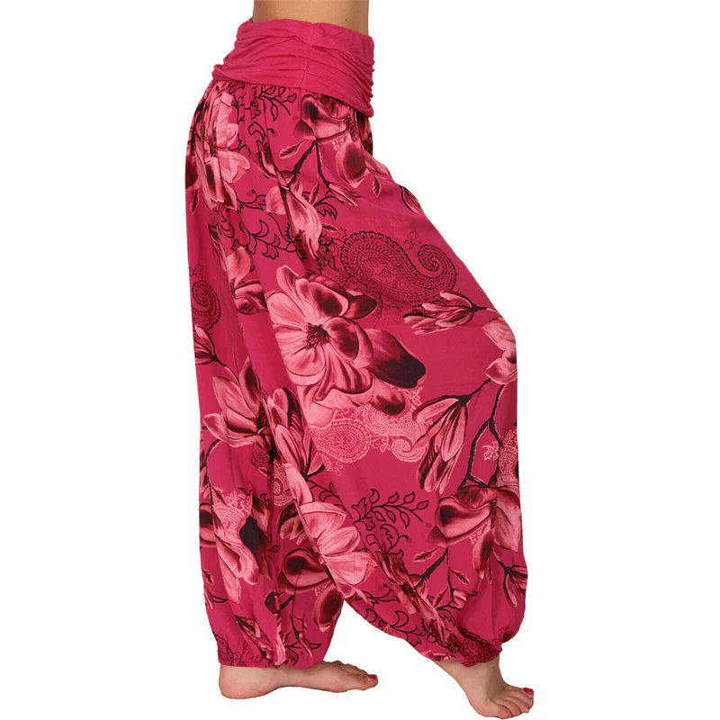 Pantaloni harem larghi con motivo a foglie di fiore Buddha Stones, pantaloni da yoga da donna - Image 39