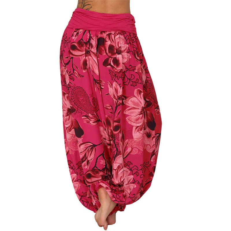 Pantaloni harem larghi con motivo a foglie di fiore Buddha Stones, pantaloni da yoga da donna - Image 40