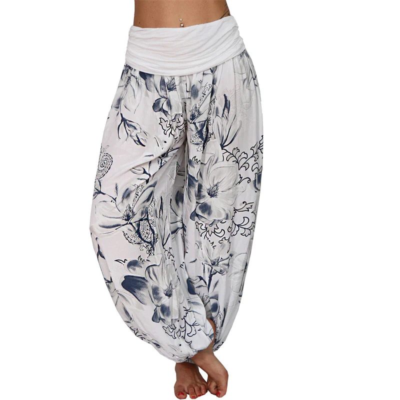 Pantaloni harem larghi con motivo a foglie di fiore Buddha Stones, pantaloni da yoga da donna - Image 5