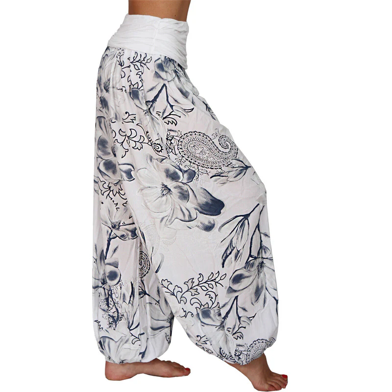 Pantaloni harem larghi con motivo a foglie di fiore Buddha Stones, pantaloni da yoga da donna - Image 6