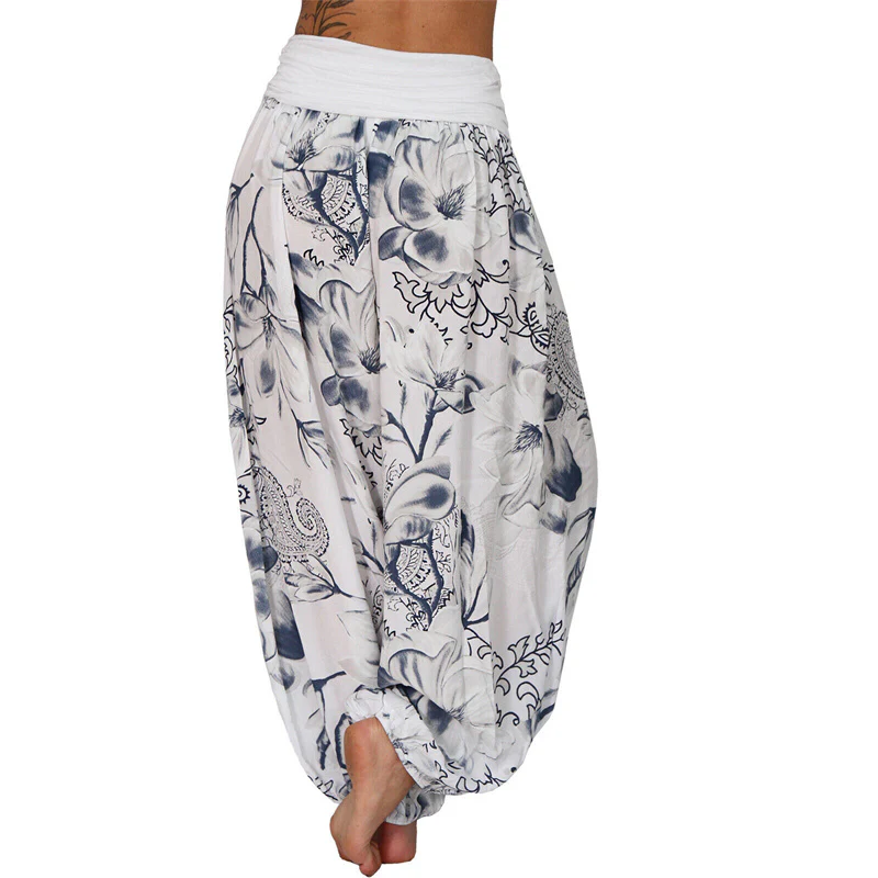 Pantaloni harem larghi con motivo a foglie di fiore Buddha Stones, pantaloni da yoga da donna - Image 7