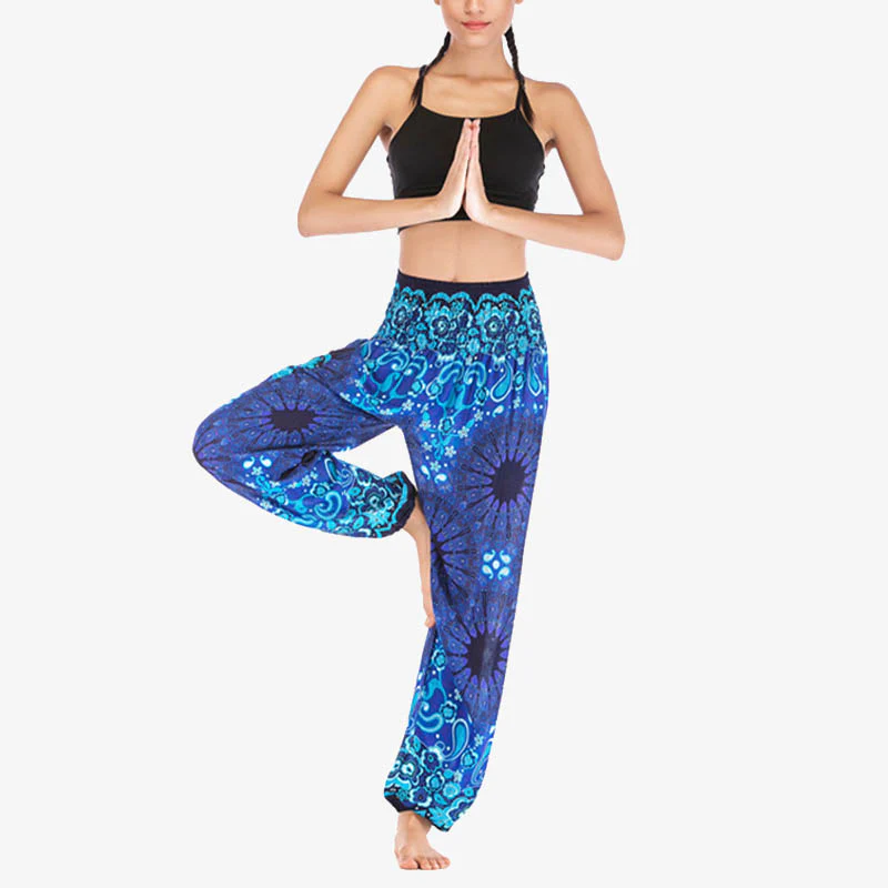 Pantaloni harem larghi con motivo geometrico mandala Buddha Stones, pantaloni da yoga da donna a vita alta - Image 10