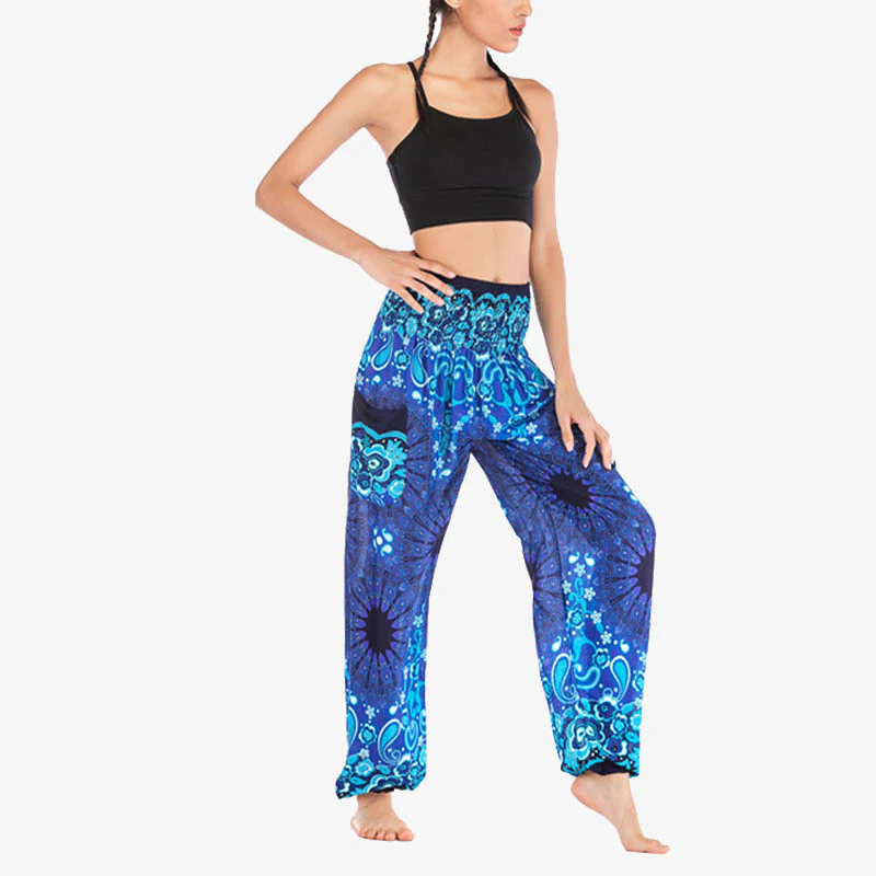 Pantaloni harem larghi con motivo geometrico mandala Buddha Stones, pantaloni da yoga da donna a vita alta - Image 11
